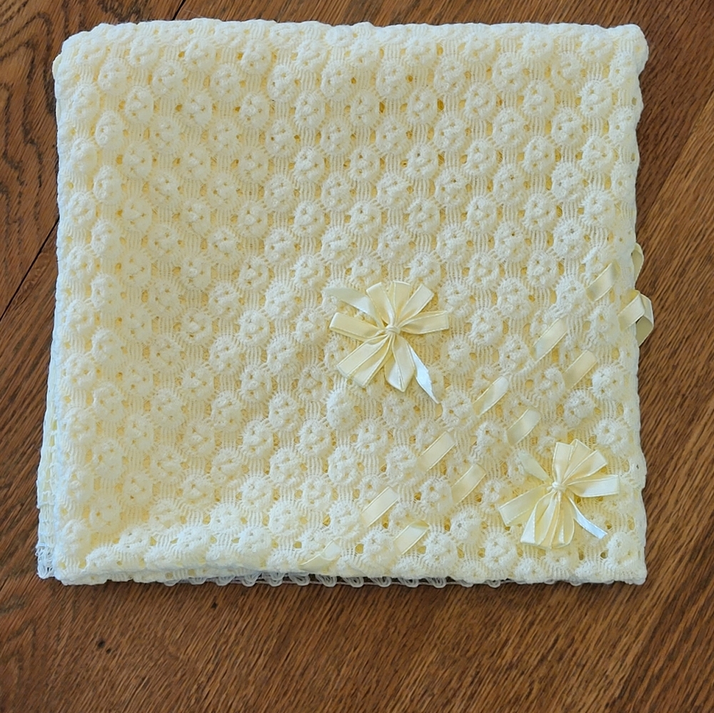 Vintage 70s Yellow Acrylic Handcrafted Receiving Blanket